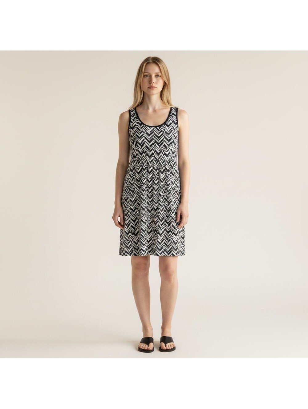 Motherhood Maternity Dress Women L Large Black Striped Shift Short Sleeveless